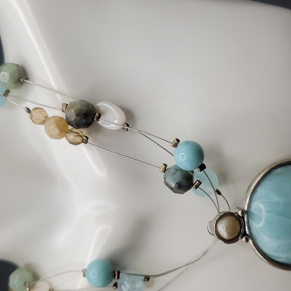 N3007 regal floating precious stone turquoise necklace - Picture 2 of 3